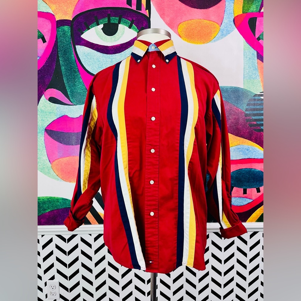 Tommy Hilfiger Red Striped Men's Button-Down Shirt